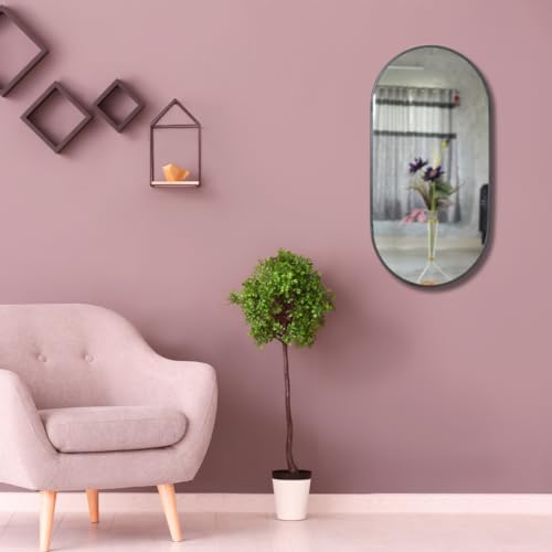 Image of Modern Elegance Capsule Shape Wall-Mounted Mirror Metal Framed Wall Mirror Bathroom Mirror Living Room Mirror Home Decor Mirror 24 x 48 Inches Color Antique Silver MF 107
