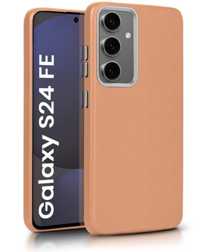 Image of WOW IMAGINE Back Cover for Samsung Galaxy S24 FE 5G | Shockproof Tough Leather Texture Hard Mobile Case | Ultra Slim Non-Slip Grip | Inner Velvet Fabric | Metal Camera Ring - Tan Brown