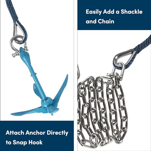 Anchor Rope 50 Ft X 3/8 Inch, Premium Solid Braid MFP Anchor Line, Boat Anchor Rope with Stainless Steel Thimble and Shackle (Navy Blue)