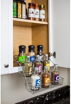 Hardware Resources 3-Tier Pull Down Spice Rack - Chrome-Finished Steel Retractable Organizer for Spice Bottles & Seasoning Jars - Easy to Install, Screws Included - Fits 15 Opening Wall Cabinet