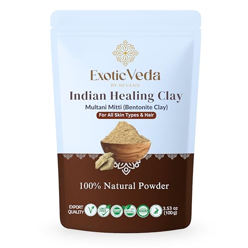 Exotic Veda Indian Healing Powder 100g | Natural Calcium Bentonite Clay & Multani Mitti | Face & Body Mask for Smooth Radiant Skin | Pore Care Oil Control Hair & Scalp Care | Vegan & Cruelty-Free