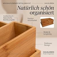 hausleben 4-teiliger Multi-Organizer aus Bambus (28x18x10 cm) – Modulare Schreibtisch Ordnungssystem & Aufbewahrungsbox für Büro, Kosmetik, Küche & Bad – Nachfüllbare Holzbox mit Tablett – Ansicht 7