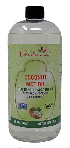 Verdana Coconut MCT Oil, Fractionated, Genuine 100% Coconut Derived,Kosher Certified Food Grade, Vegan, NON-GMO, Great for Keto and Paleo Diet (32 Oz)