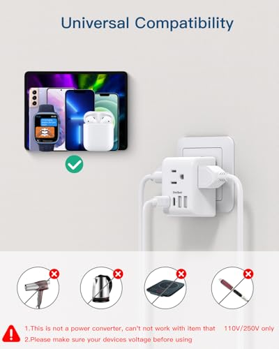 Image of 2 Pack European Travel Plug Adapter, International Power Plug Adapter with 3 Outlets 4 USB Charging Ports(2 USB C), Type C Plug Adapter Travel Essentials to Most Europe EU Spain Italy France Germany