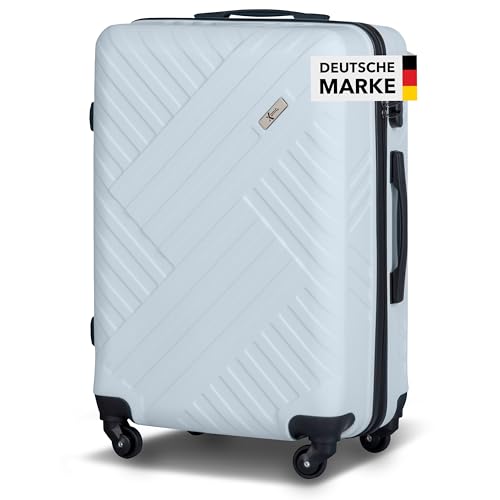 Xonic Design Reisekoffer - ABS Hartschalen Koffer mit 360° Leichtlauf-Rollen - hochwertiger Trolley mit Zahlenschloss in M-L-XL oder Set (Pastell Iceblau, L)