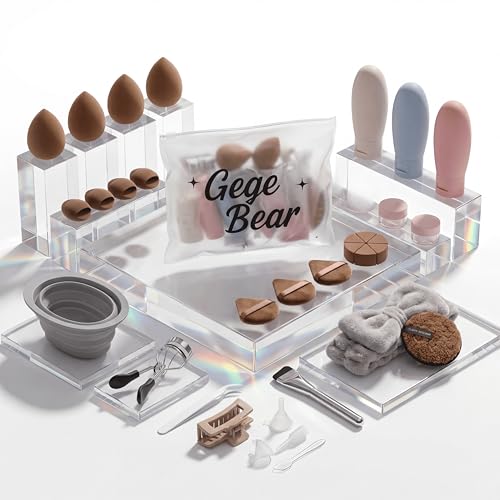 Image of Multi-Shape Makeup Sponge Set | 20 Piece Beauty Puff Collection with Headband and Clean Sponge | Pink, Purple, Beige & Bright Sets | Face Blender Kit for Cream, Liquid & Powder | Aesthetic and Functional Makeup Tool (Brown, 38 PCS)