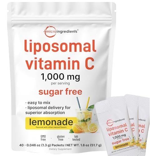 Liposomal Vitamin C 1,000mg | 40 Packets with Sugar Free Lemonade Flavor | Highly Bioavailable Fat Soluble Form | Liposomal Delivery for Superior Absorption | Antioxidants Supplement & Immun