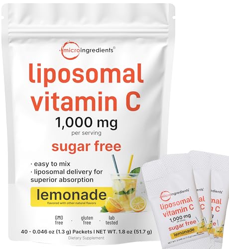 Liposomal Vitamin C 1,000mg | 40 Packets with Sugar Free Lemonade Flavor | Highly Bioavailable Fat Soluble Form | Liposomal Delivery for Superior Absorption | Antioxidants Supplement & Immune Support