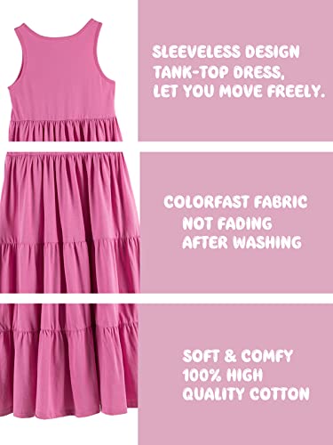 Unacoo Kids Girls 100% Cotton Sleeveless Long Maxi Tiered Dress (Age 3-12 Years)(Rose Red, Xs(3-4Y)) #TOP4