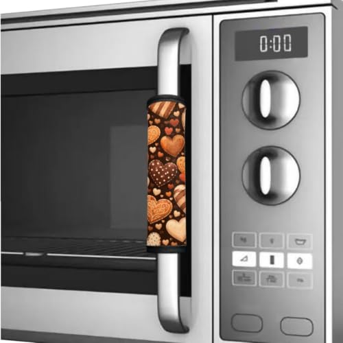 Image of 6 Pcs Refrigerator Microwave Door Handle Covers Electrical Appliances Handle Protector for Fall Autumn Winter Home Decorations, Heart-Shaped Cookie Print Brown