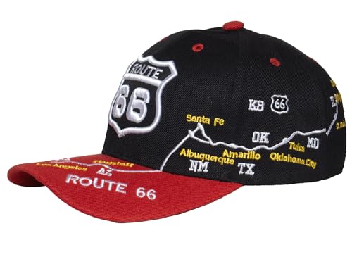 Image of TOP HEADWEAR Route 66 Embroidered Baseball Cap Americana Travel Hat | Mens Womens Historic Highway Inspired Style & Detailed Road Map Embroidery