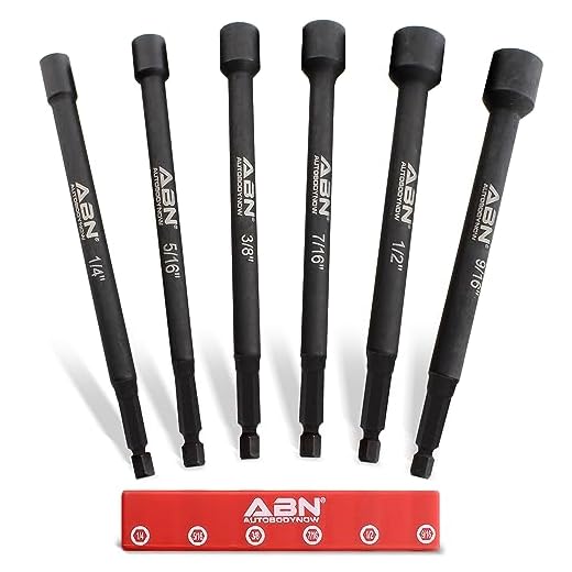 ABN Impact Nut Driver Tool Set - 6pc SAE 6 IN Long Shank Nut Driver Bits Magnetic Tip Sockets, 1/4 IN Hex Shank