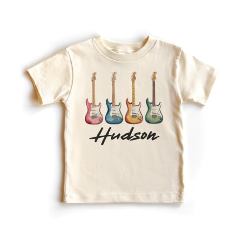 Personalized Electric Guitars In A Row Toddler Shirt, Custom Kids Name Musical Instruments, For Rock & Roll Music Lover - Natural Toddler Youth Kids Clothing