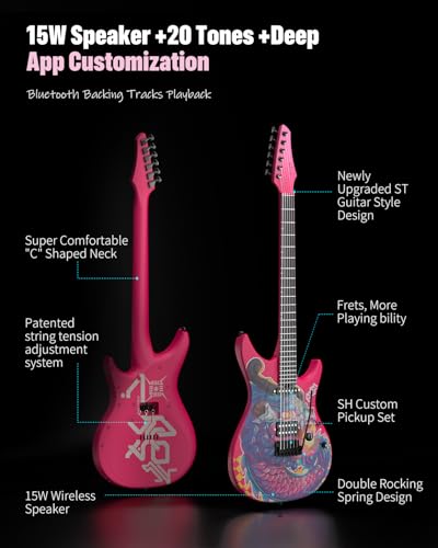 Image of Enya Inspire Smart Carbon Fiber Electric Guitar with Built-in 15W Speaker | 20 Tones & 4 Presets, 39 inch Bluetooth & App Control, Comes with Gig Bag, 2-Year Warranty for Practice Recording & Live Show