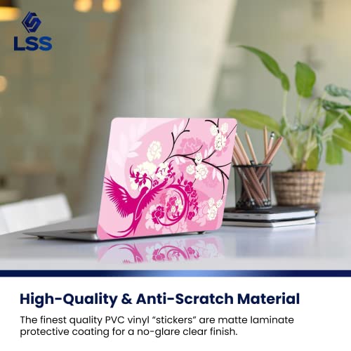 Image of LSS Laptop 15 15.6 Skin Cover with Colorful Pink Birds Floral Pattern for HP Dell Lenovo Apple Asus Acer Compaq - Fits 13.3 inch 14 inch 15.6 inch 16 inch (2 Wrist Pads Free)