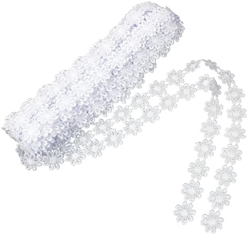 Premium IDONGCAI Daisy Flower Lace Trim Ribbon – 15 Yards Embroidered Polyester Craft Ribbon for Wedding Decor, Bridal Sashes, Apparel, DIY Crafts & Home Accents – White Floral Edge Lace Trim image 3