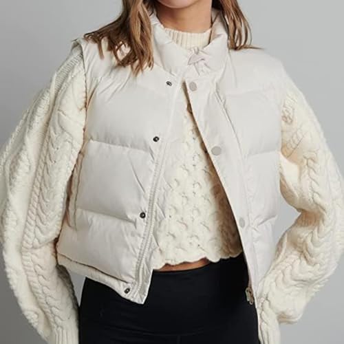 Glenmi Women's White Lightweight Cropped Puffer Gilet – Sleeveless, Stylish & Snug for Chilly Days - Image 4
