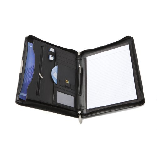 Preisvergleich Produktbild Cescahide Konferenzmappe, Ledereinband, mit Reißverschluss, A4-Format, Schwarz