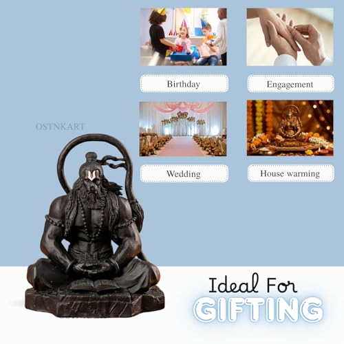 Image of Hanuman Murti - 3.5 Inch Black Polyresin Idol for Car Dashboard, Home & Office Decor - Spiritual Statue for Living Room, Diwali, Birthday & Housewarming Gift