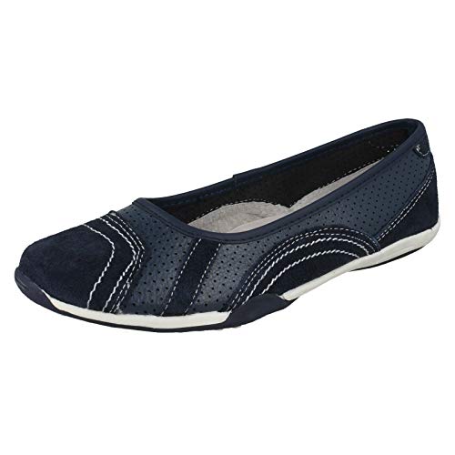 Ladies Down to Earth Flat Ballerina Shoes - Navy/White Leather - UK Size 5 - EU Size 38 - US Size 7