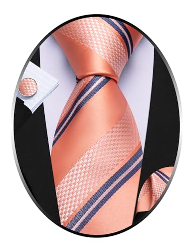 Image of Barry.Wang Classic Mens Ties Silk Necktie Pocket Square Cufflinks Set Woven Designer Wedding Business