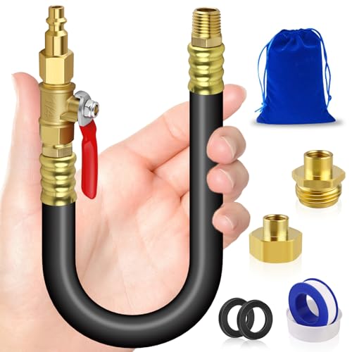 Image of RV Winterizing Blowout Adapter, 3 /4'' GHT Sprinkler System Winterize Blow-Out Fitting Plgu Kit, 16.9''Air Compressor Winterization Hose for Travel Trailer,Camper,Boat,Garden Faucet Hose,Marine