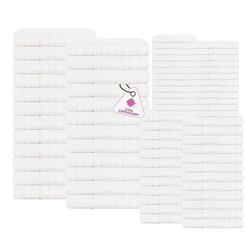 CASA COPENHAGEN Ecstatic Towels, Designed in Denmark 600GSM Hotel & Spa Decorative Kitchen & Bathroom Egyptian Cotton 72Pieces Towel Set, Includes 24Bath Towels 24Hand Towels 24Washcloths - White