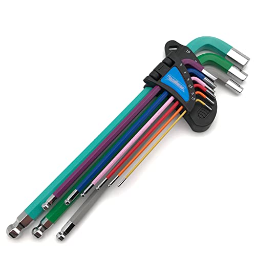 HemBorta® Llaves Allen Extra Largas 1,5mm a 10mm, Juego de llaves Allen Hexagonales con cabezal esférico, 9 Piezas 1,5, 2, 2, 3, 4, 5, 6, 8, 10 mm