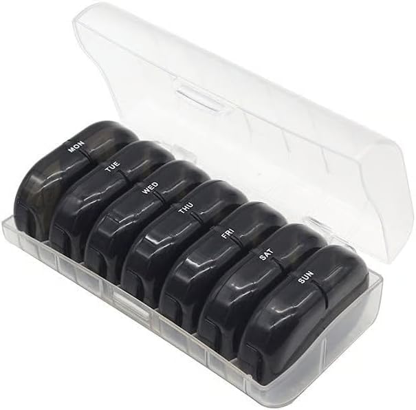 Sakerplus Portable Pill Organizer for Travel, 7-Day Pill Case with 14 Compartments, Pill Holder for Vitamins & Medication, Leak-Proof & Compact Design (White Shell with Color Grid, 2PCS)