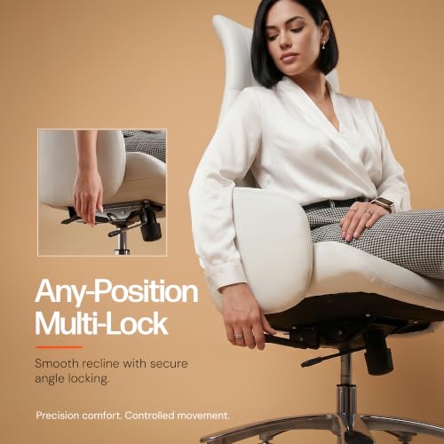 Image of DROGO Calista Ergonomic Office Chair for Work & Home with Premium Vegan Leather | Executive Boss Chair with 5 Cm Seat Depth Adjustment | 3-Point Tilt Recline Lock | Heavy Duty Metal Base (Beige)