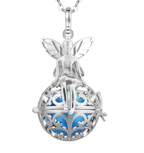 Only faith Collar Llamador de Angeles Mujer Embarazada Arcageles Angel de la guarda Chapado en Plata Regalo para Futuras Mamás (Hada Protectora Plateada, Azul (Arcángel Miguel))