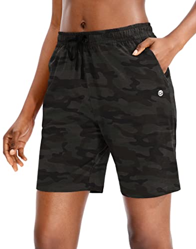 G Gradual Bermudas para mujer, pantalones cortos de jersey con bolsillos profundos, pantalones cortos de 7 pulgadas de largo, para mujer, para caminar, atléticos, Verde (Green Camo), XL