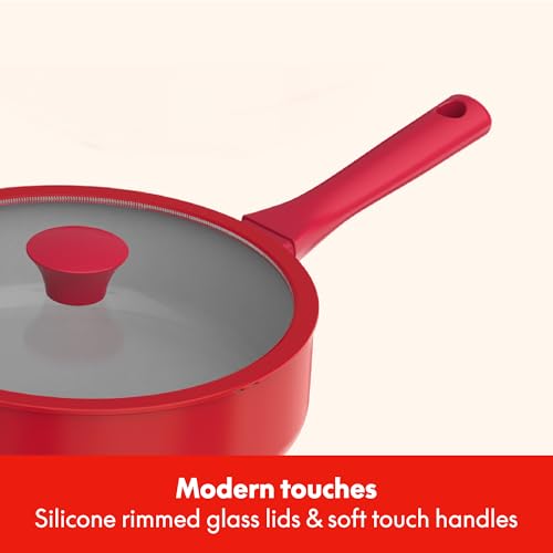 So Yummy by bella 12 Piece Cookware Set w EverGood™ Ceramic Nonstick Coating​ and Silicone & Wood Utensils, Dishwasher Safe Silicone & Glass Lids, Oven Safe & All Stovetop Compatible, Red by SO YUMMY - Image 4