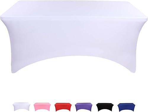 Miniatura 1 de SAJOO Fundas de mesa de elastano, 5 pies, 1 unidad, mantel rectangular elástico ajustable, color blanco, resistente a las arrugas, mantel de patio
