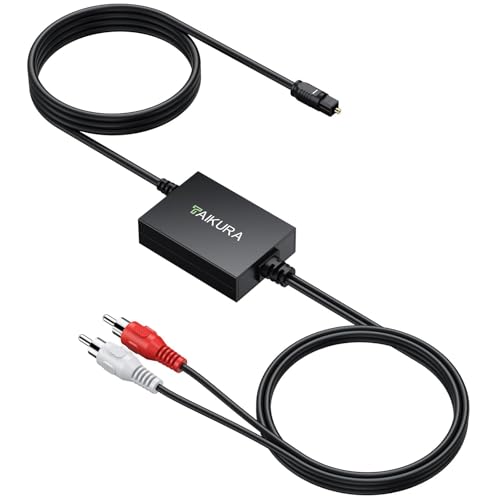 TAIKURA Optical to RCA Converter with Built-in Audio Amplifier Chip, Compact Plug and Play Digital to Analog Audio Converter with 192kHz 24bit DAC Converter for TV, DVD, Blu-Ray and Game Consoles