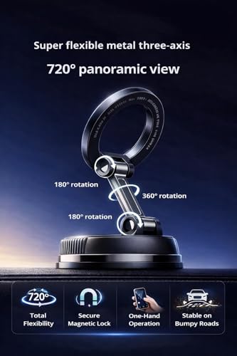 Image of 2026 Upgraded Magnetic Vacuum Car Phone Holder - Strong Suction MagSafe Mount, 360 Rotatable Dashboard & Windshield Mobile Holder, Hands-Free Universal for iPhone & Android