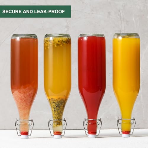 8 Pack [1 L / 33 fl. oz.] Swing Top Glass Bottles w/ Airtight Stopper Lids – Flip Top Brewing Bottle for Fermentation, Kombucha, Mead, Vinegar, Beer, Kefir, Wine, Soda – With 8 Extra Seals & 2 Pourer - Image 6