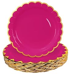 hot pink paper plates with gold foil