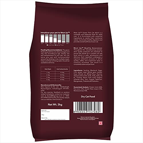 Image of Meat Up Adult Cat Food, Ocean Fish - 1.2 kg Pack (Buy 1 GET 1 Free) & Meat Up Adult Cat Food, Ocean Fish - 3 kg Pack (Buy 1 GET 1 Free)