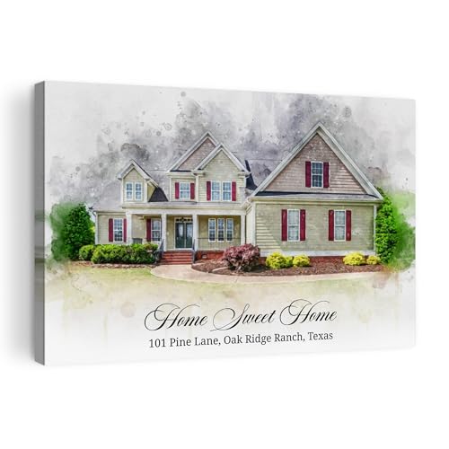 House Custom Watercolor Portrait from Photo on Gallery Canvas -