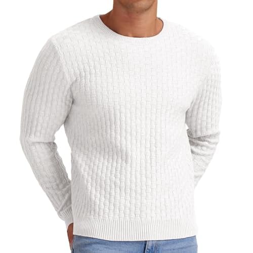 Askdeer Men’s Crewneck Sweater Classic Waffle Pullover Sweaters Soft Casual Sweaters with Ribbing Edge