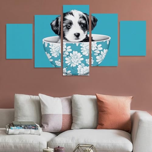 Chiot dans une tasse art mural moderne pour chambre à coucher cocooning