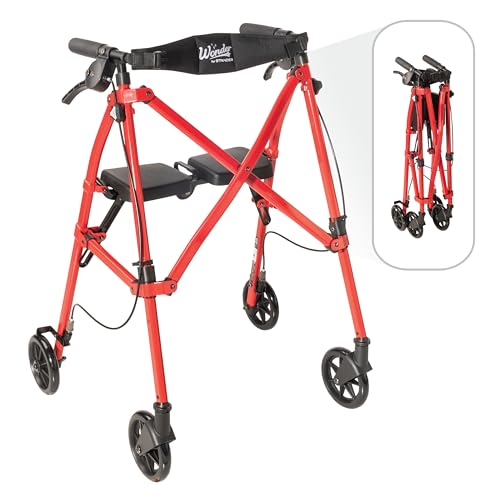 Stander Space Saver Rollator, Lightweight Folding Rolling Walker with Seat