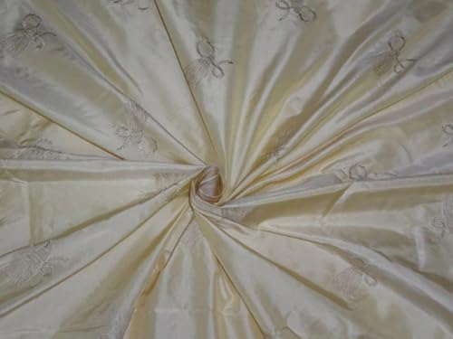 Taffetas de soie brodé crème de 137 cm pour robes de mariée uniques
