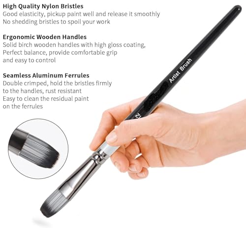Image of Worison 6 Pc Filbert Paintbrush Set in Synthetic Bristle for Water, Poster Color and Acrylic Painting