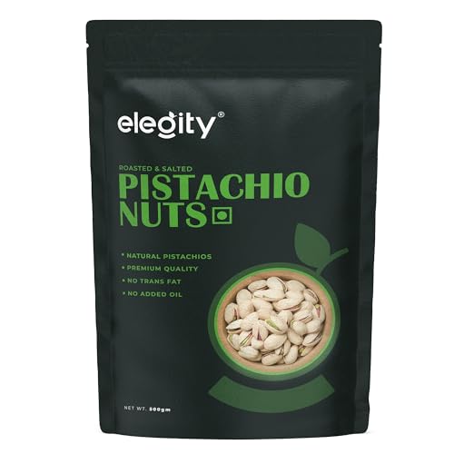 Image of Elegity California Salted Pistachio 500 gm | Namkeen Pista Dry Fruit | Crunchy, Tasty & Healthy | Rich in Fibre & Protein | No Added Preservatives & Colour in Nutritious Nuts