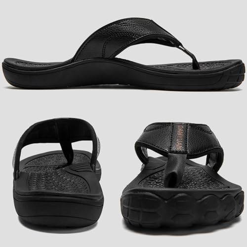 Damyuan Mens Flip Flops Leather Thong Sandals Indoor and Outdoor Beach Slippers Shower Shoes with Arch Support2