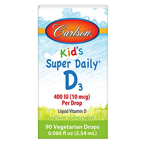 Carlson - Kid's Super Daily D3, Vitamin D Drops for Kids, 400 IU (10 mcg) per Drop, Heart & Immune Health, Vegetarian, Liquid Vitamin D Drops, Unflavored, 90 Drops