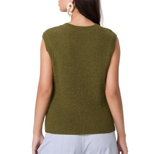 Image of Women Chunky Button Sweater Vest Sleeveless Round Neck Rib Knitted Tank Top Y2k Knitted Cardigan Vest Shirt