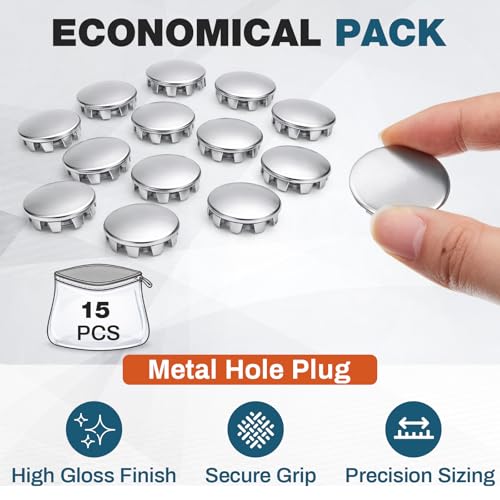 Image of Hicarer 15 Pack Fit 1 inch(25.4mm) Hole Metal Hole Plugs, Nickel-Plated Steel Snap-in Cover for Exposed Holes, Electrical Box Knockout Plugs, No Welding Required for Sinks, Furniture, Automotive